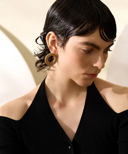 Round hollow big stud earrings women charm - product image