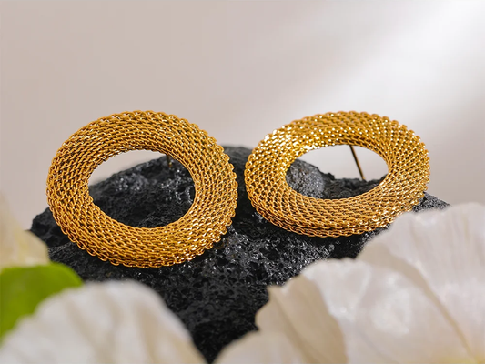 Round hollow big stud earrings women charm - product image