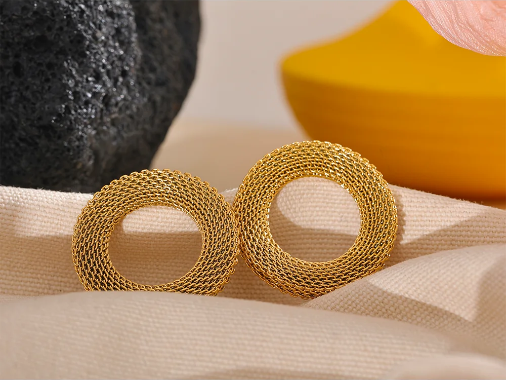 Round hollow big stud earrings women charm - product image