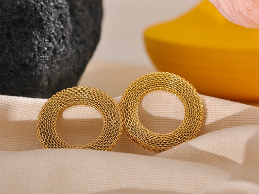 Round hollow big stud earrings women charm - product image