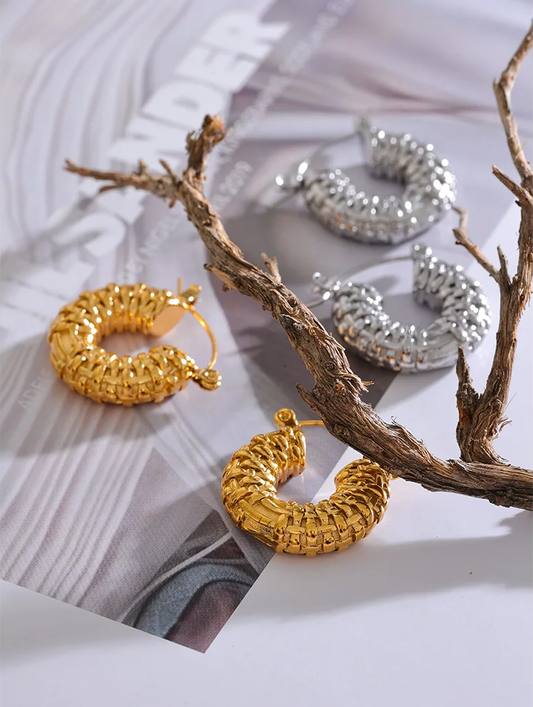Round hollow chunky vintage abstract hoop earrings - product image