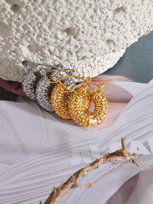 Round hollow chunky vintage abstract hoop earrings - product image