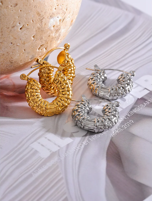Round hollow chunky vintage abstract hoop earrings - product image