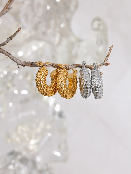 Round hollow chunky vintage abstract hoop earrings - product image