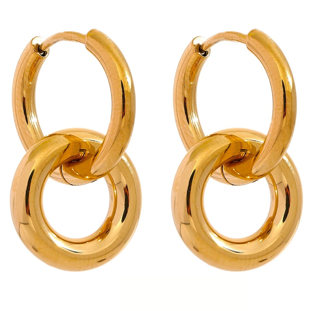 Round hollow drop hoop minimalist earrings - product image