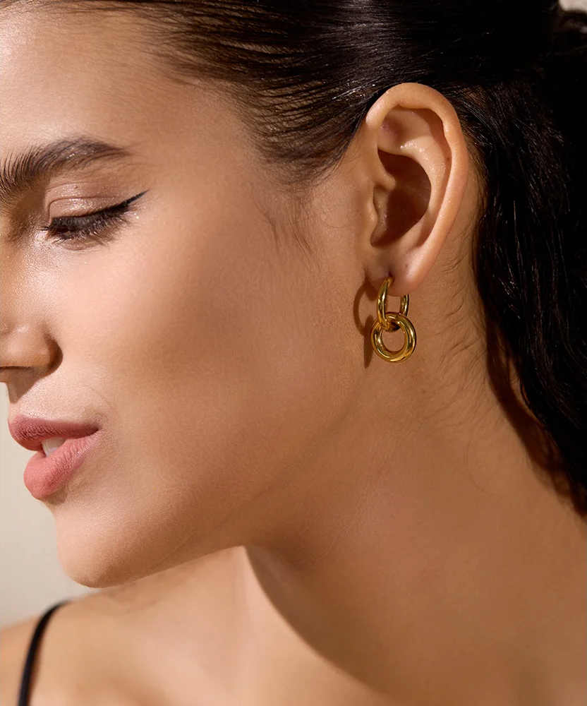 Round hollow drop hoop minimalist earrings - product image