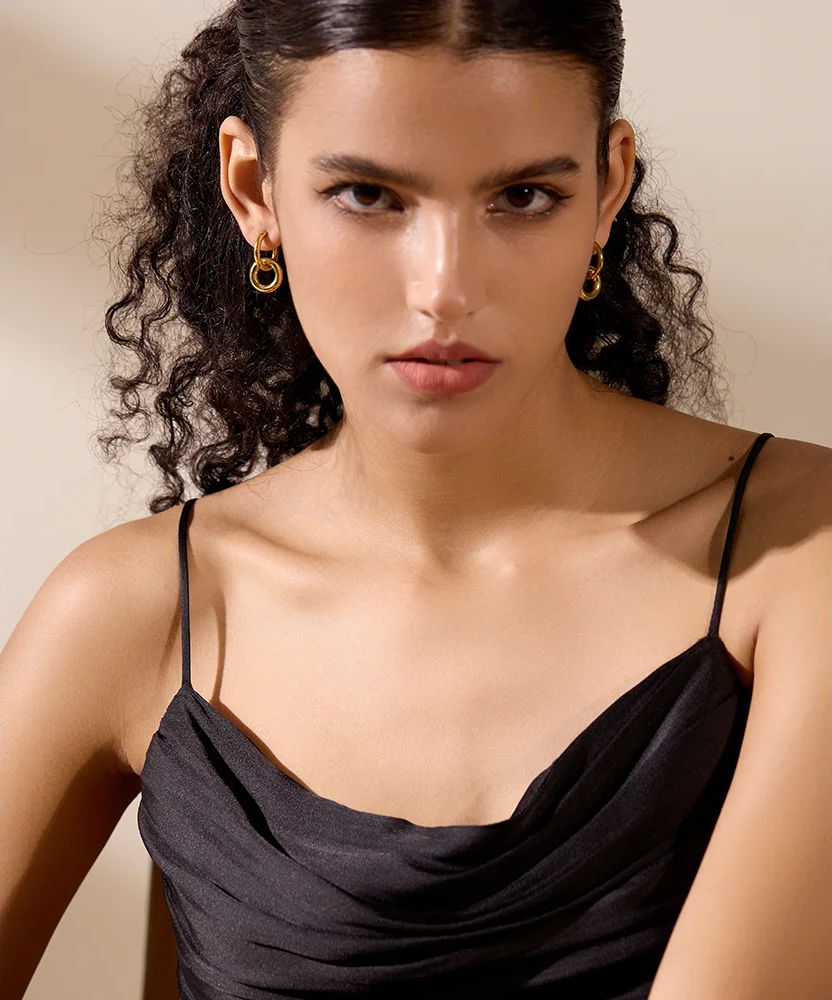 Round hollow drop hoop minimalist earrings - product image