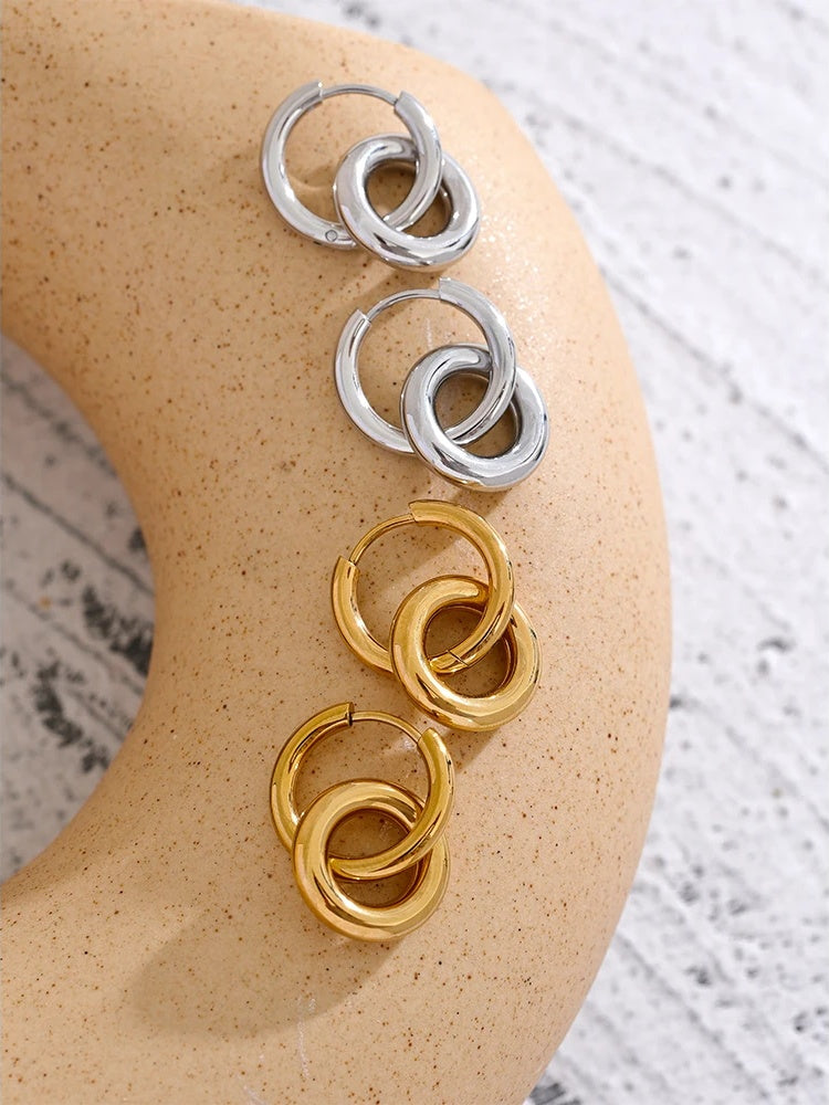 Round hollow drop hoop minimalist earrings - product image
