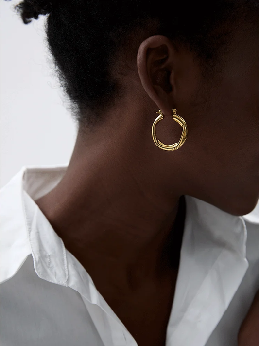 Round hollow hoop minimalist trendy earrings - product image