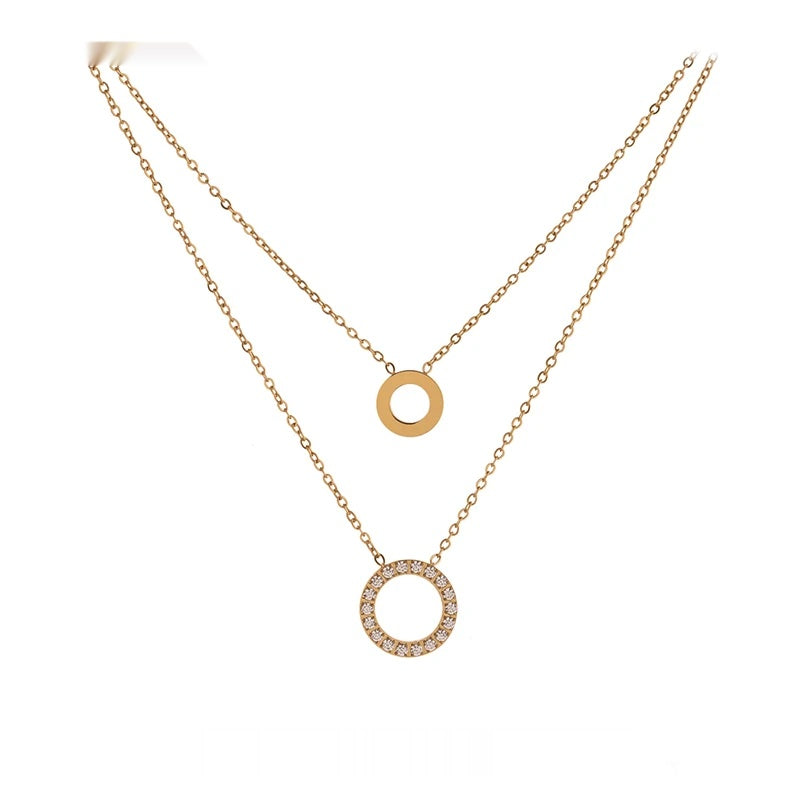 Round hollow layered chain cubic zirconia necklace - product image