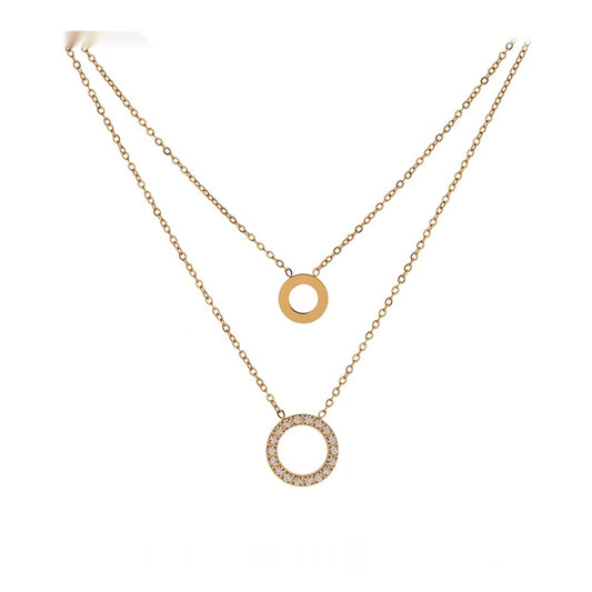 Round hollow layered chain cubic zirconia necklace - product image