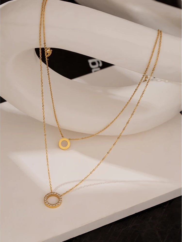 Round hollow layered chain cubic zirconia necklace - product image