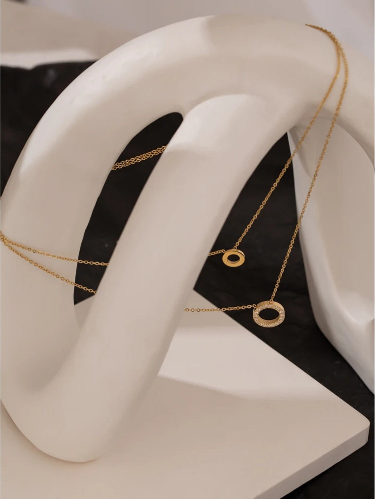Round hollow layered chain cubic zirconia necklace - product image