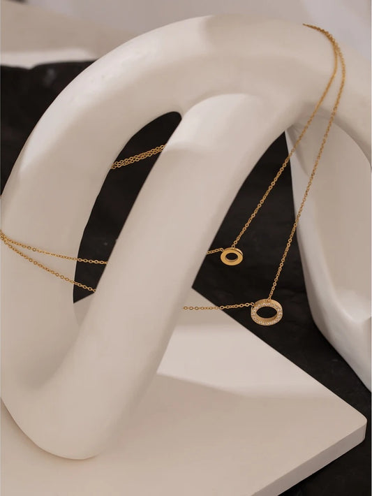 Round hollow layered chain cubic zirconia necklace - product image