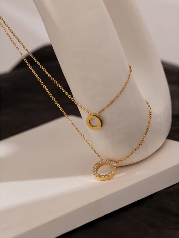 Round hollow layered chain cubic zirconia necklace - product image