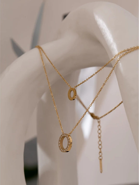 Round hollow layered chain cubic zirconia necklace - product image