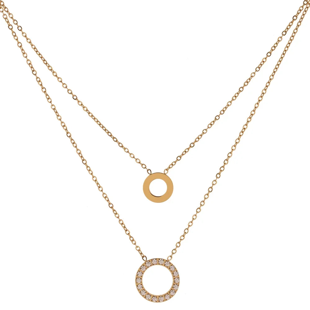 Round hollow layered chain cubic zirconia necklace - product image