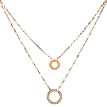 Round hollow layered chain cubic zirconia necklace - product image
