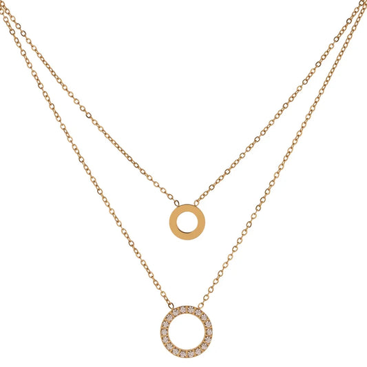 Round hollow layered chain cubic zirconia necklace - product image