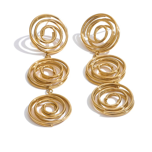 Round hollow long drop contemporary earrings - product image