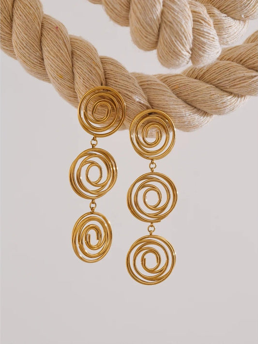 Round hollow long drop contemporary earrings - product image