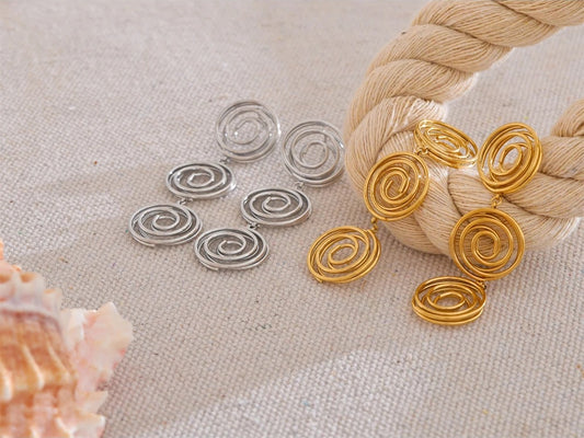 Round hollow long drop contemporary earrings - product image