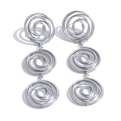 Round hollow long drop contemporary earrings - product image