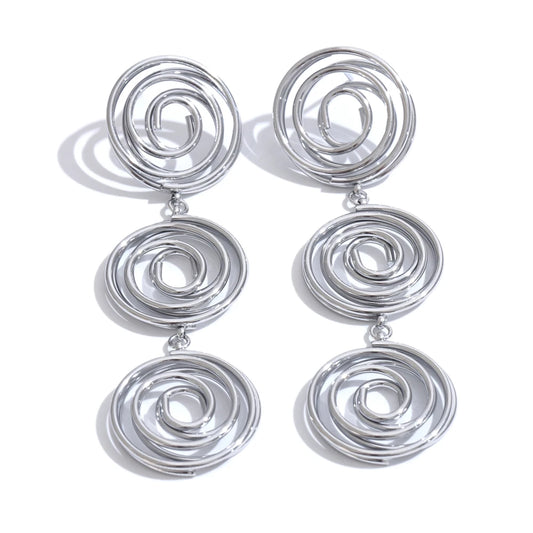 Round hollow long drop contemporary earrings - product image