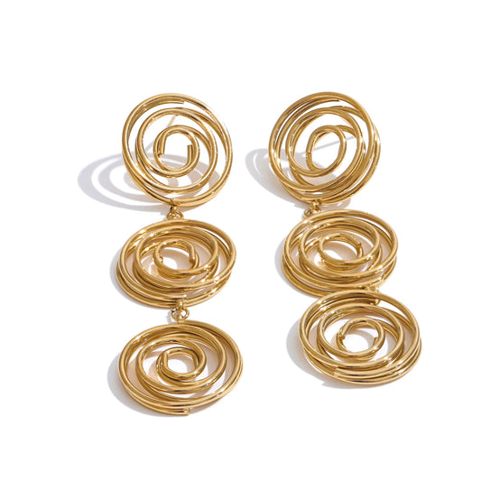 Round hollow long drop contemporary earrings - product image