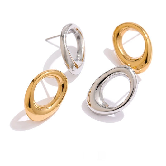 Round hollow minimalist metal stud earrings - product image