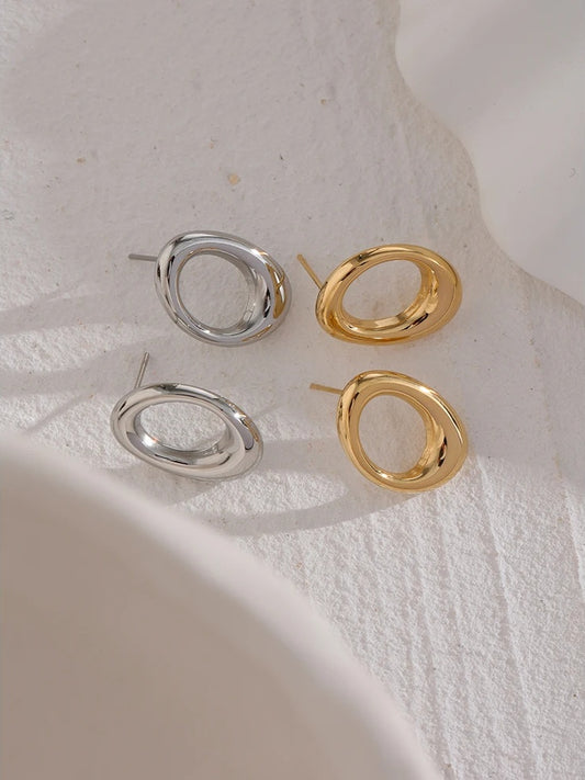 Round hollow minimalist metal stud earrings - product image