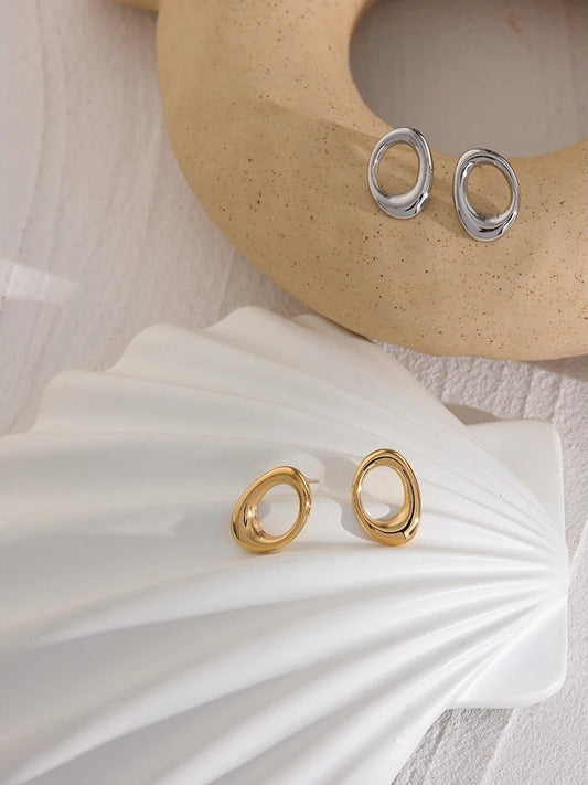 Round hollow minimalist metal stud earrings - product image