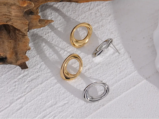 Round hollow minimalist metal stud earrings - product image