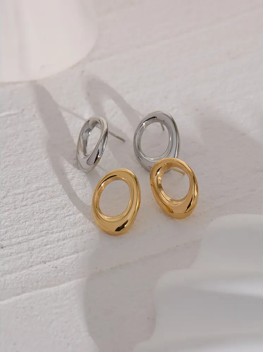 Round hollow minimalist metal stud earrings - product image