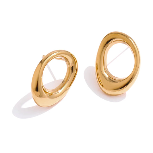 Round hollow minimalist metal stud earrings - product image