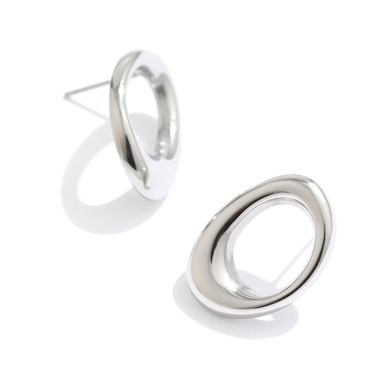 Round hollow minimalist metal stud earrings - product image