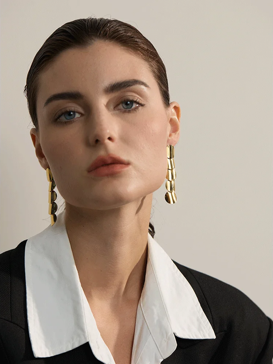 Round long drop stainless steel earrings - product image