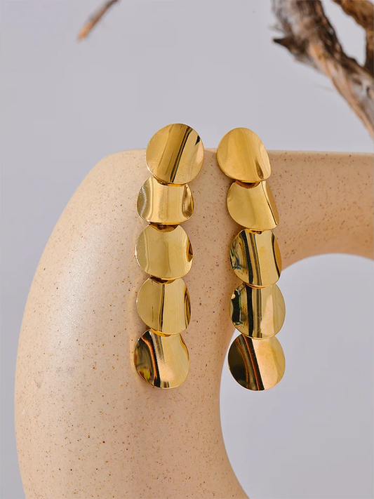 Round long drop stainless steel earrings - product image
