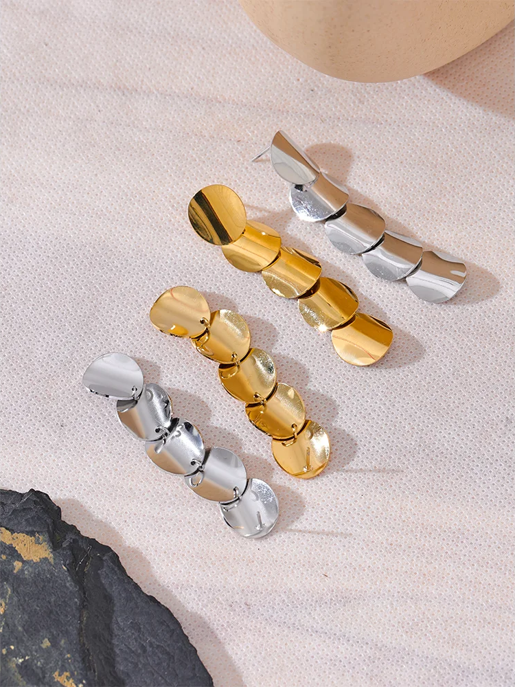 Round long drop stainless steel earrings - product image