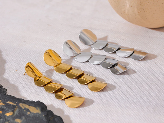 Round long drop stainless steel earrings - product image