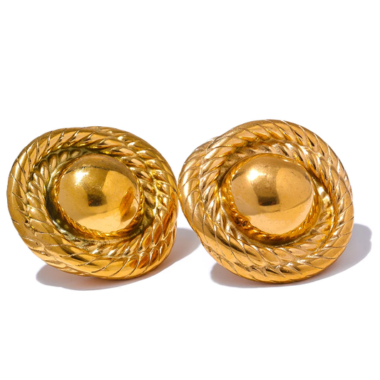 Round metal push-back gold silver stud earrings - product image