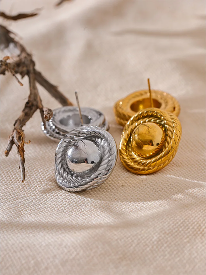 Round metal push-back gold silver stud earrings - product image