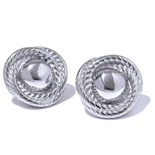 Round metal push-back gold silver stud earrings - product image