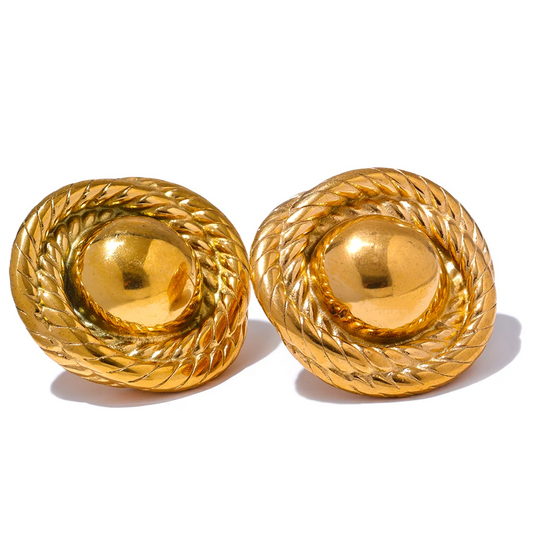 Round metal push-back gold silver stud earrings - product image
