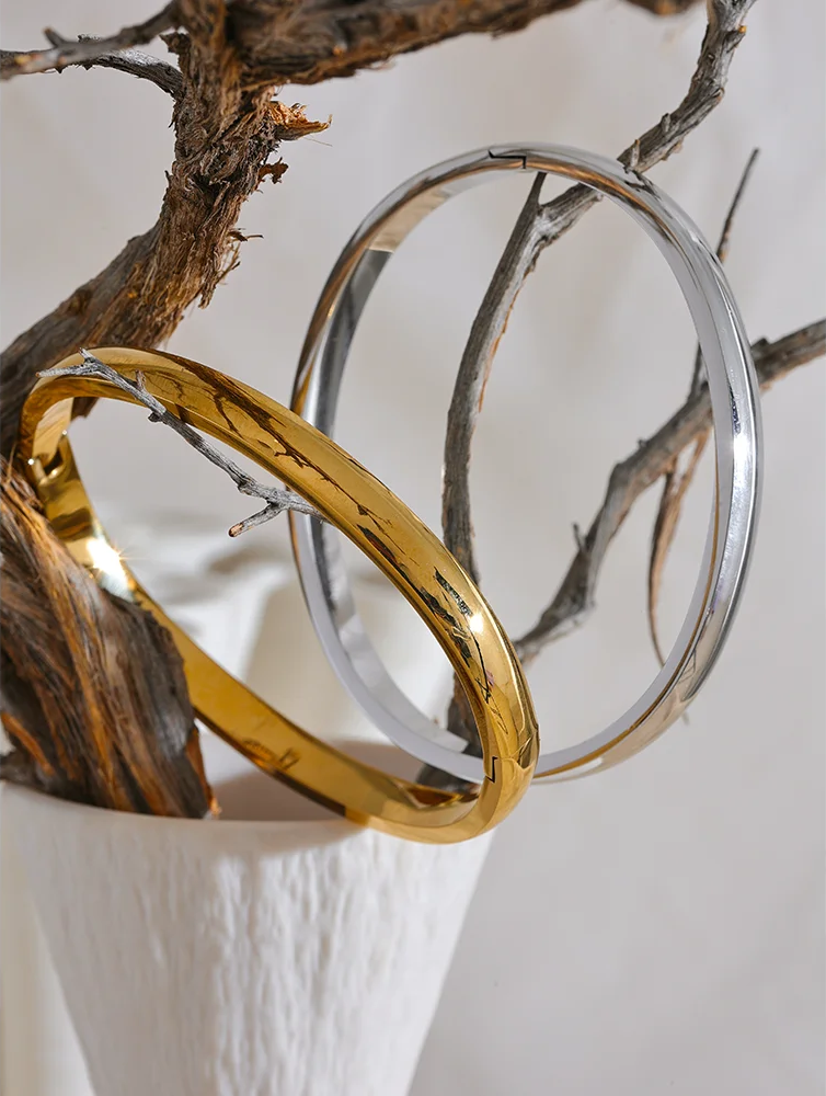 Round minimalist smooth bangle bracelet women - product image