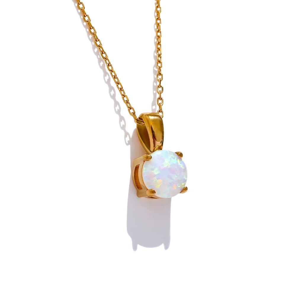 Round opal stone pendant necklace - product image