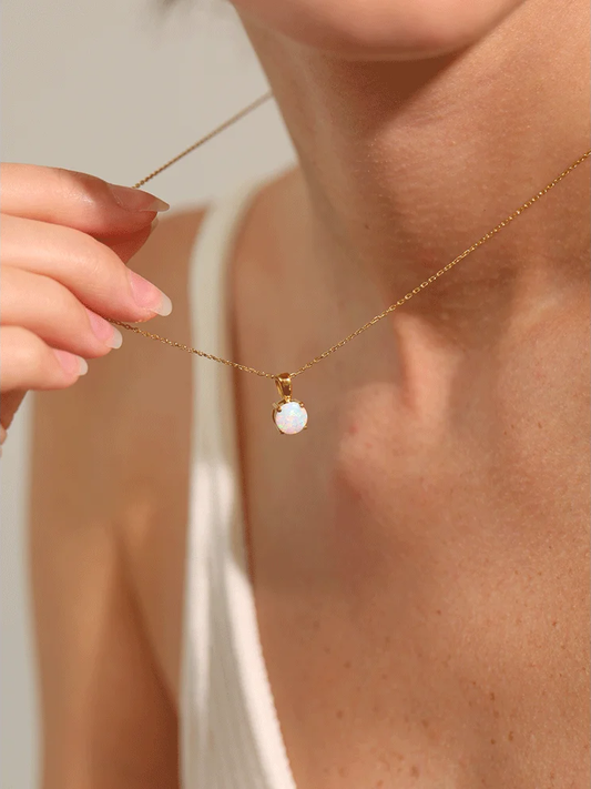 Round opal stone pendant necklace - product image