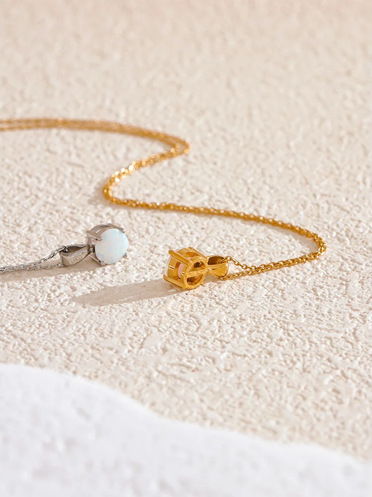Round opal stone pendant necklace - product image