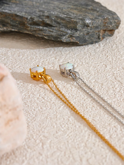 Round opal stone pendant necklace - product image