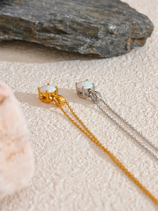 Round opal stone pendant necklace - product image
